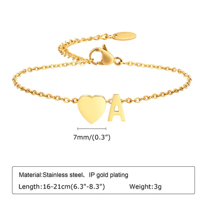 Modern Style Simple Style Classic Style Letter Heart Shape Stainless Steel Plating Gold Plated Bracelets