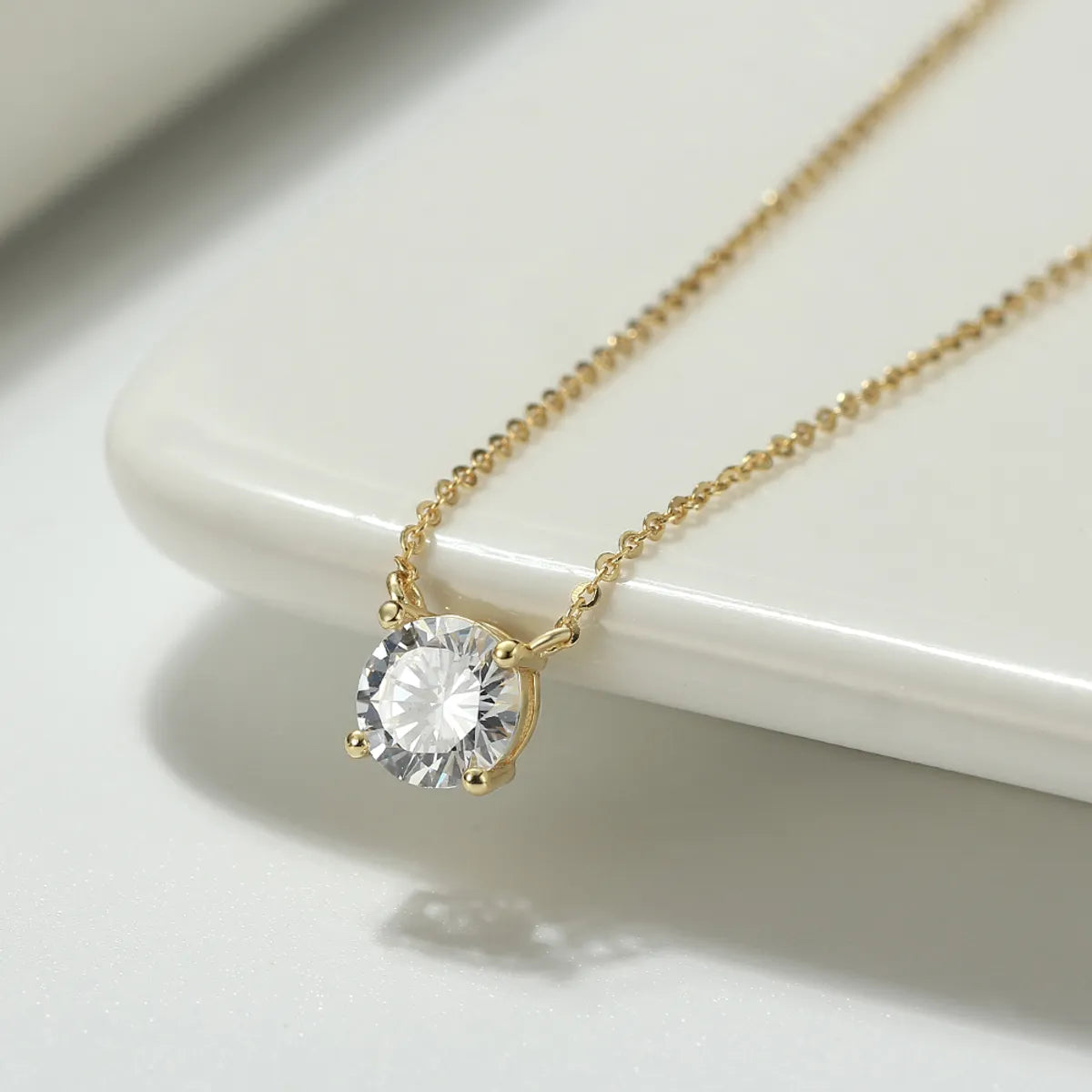 Modern Style Simple Style Classic Style Solid Color Sterling Silver 14k Gold Plated Rose Gold Plated White Gold Plated Zircon Pendant Necklace In Bulk