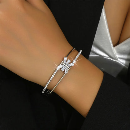 Modern Style Simple Style Commute Heart Shape Flower Rhombus Zircon Iron Copper Wholesale Bangle