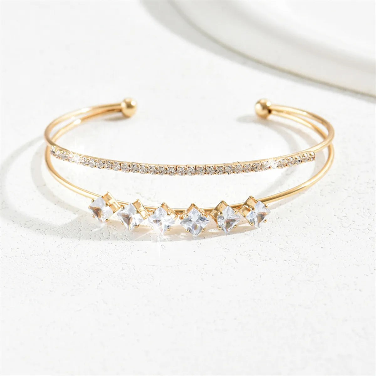 Modern Style Simple Style Commute Heart Shape Flower Rhombus Zircon Iron Copper Wholesale Bangle