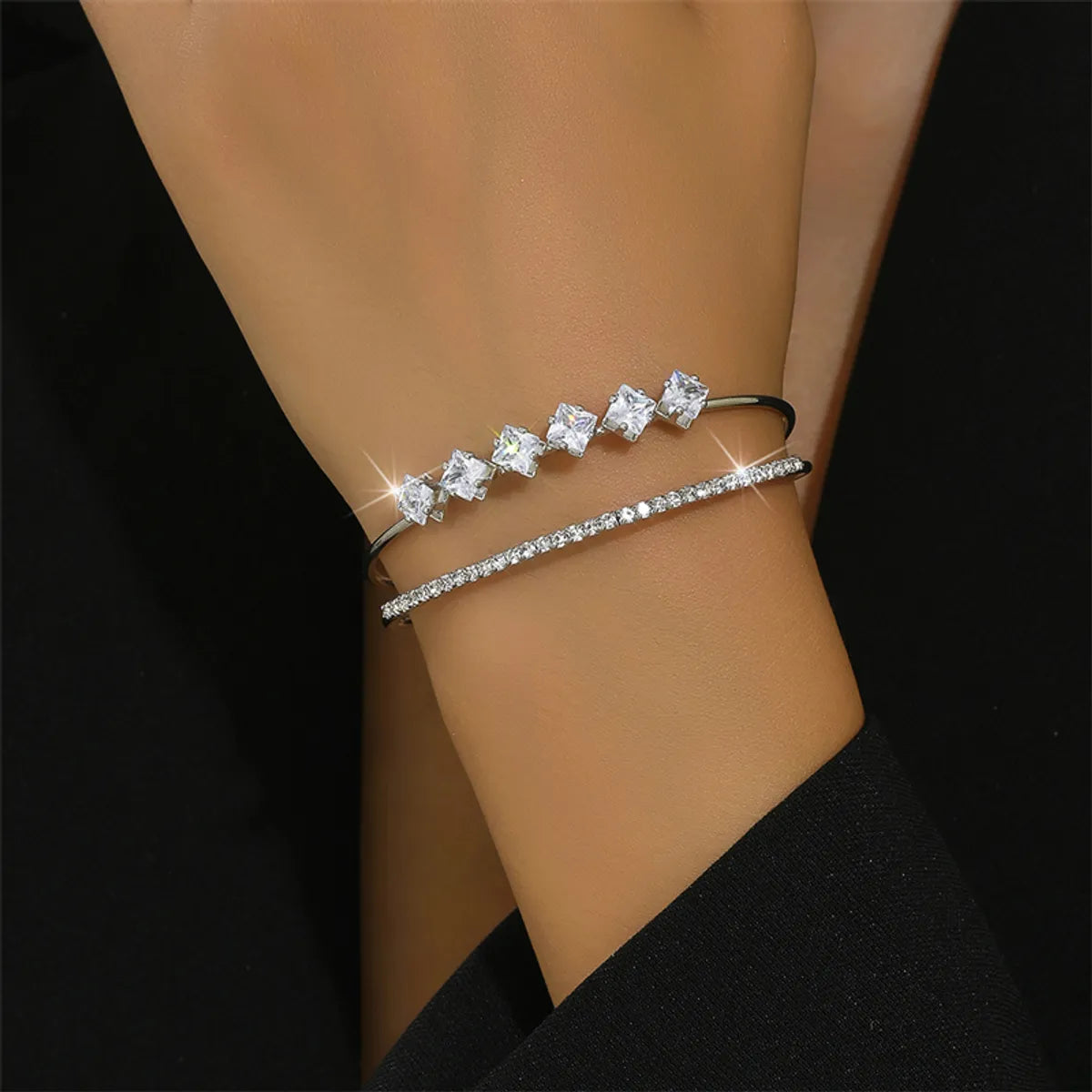 Modern Style Simple Style Commute Heart Shape Flower Rhombus Zircon Iron Copper Wholesale Bangle