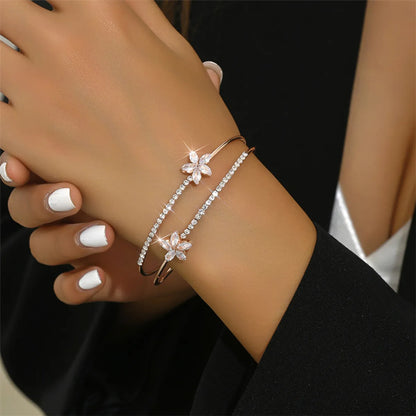 Modern Style Simple Style Commute Heart Shape Flower Rhombus Zircon Iron Copper Wholesale Bangle