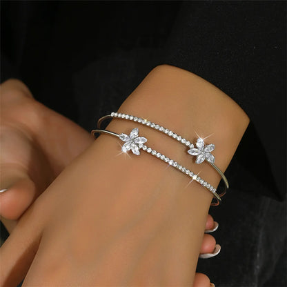 Modern Style Simple Style Commute Heart Shape Flower Rhombus Zircon Iron Copper Wholesale Bangle