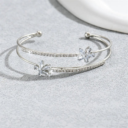 Modern Style Simple Style Commute Heart Shape Flower Rhombus Zircon Iron Copper Wholesale Bangle