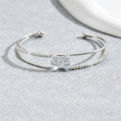 Modern Style Simple Style Commute Heart Shape Flower Rhombus Zircon Iron Copper Wholesale Bangle