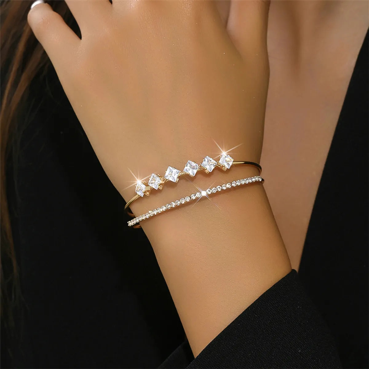 Modern Style Simple Style Commute Heart Shape Flower Rhombus Zircon Iron Copper Wholesale Bangle