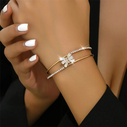 Modern Style Simple Style Commute Heart Shape Flower Rhombus Zircon Iron Copper Wholesale Bangle