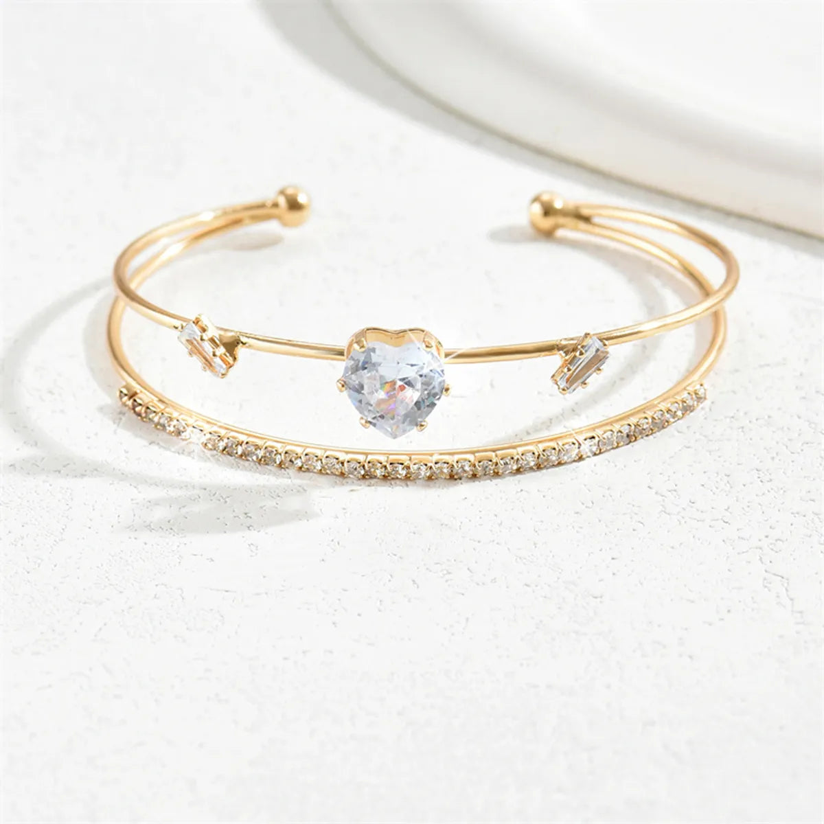 Modern Style Simple Style Commute Heart Shape Flower Rhombus Zircon Iron Copper Wholesale Bangle