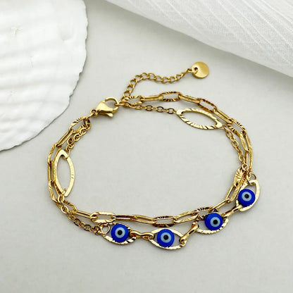 Modern Style Simple Style Devil's Eye Stainless Steel Metal Enamel Plating Gold Plated Women's Bracelets