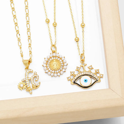 Modern Style Simple Style Eye Copper Plating Inlay Zircon 18k Gold Plated Pendant Necklace