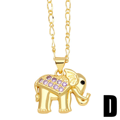 Modern Style Simple Style Eye Elephant Copper Plating Inlay Zircon 18k Gold Plated Pendant Necklace