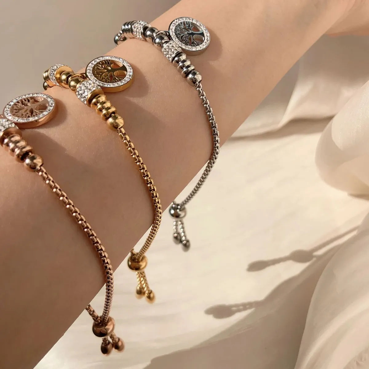 Modern Style Simple Style Geometric Tree Stainless Steel Plating Inlay Zircon Bracelets