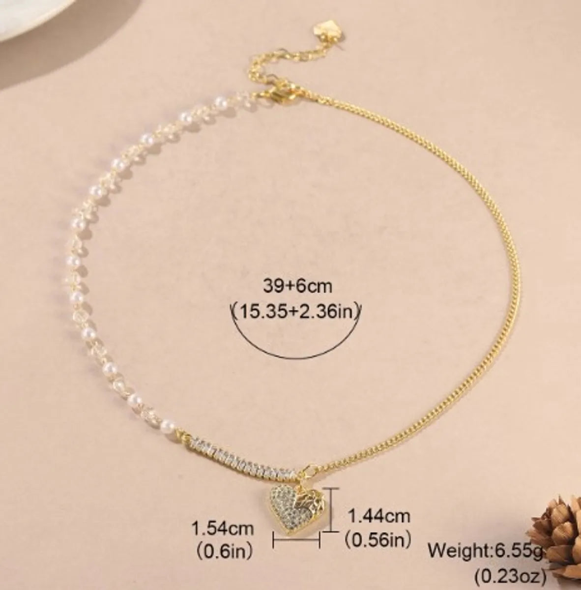 Modern Style Simple Style Heart Shape Imitation Pearl Copper Beaded Inlay Zircon 14K Gold Plated Women'S Pendant Necklace