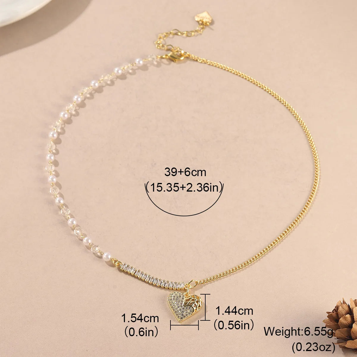 Modern Style Simple Style Heart Shape Imitation Pearl Copper Beaded Inlay Zircon 14K Gold Plated Women'S Pendant Necklace