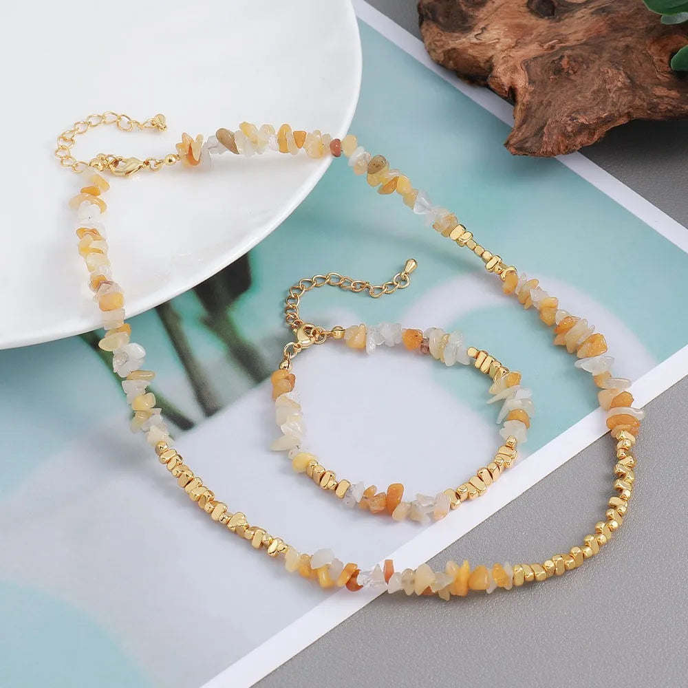 Modern Style Simple Style Irregular Natural Stone Copper 18K Gold Plated Bracelets Necklace In Bulk