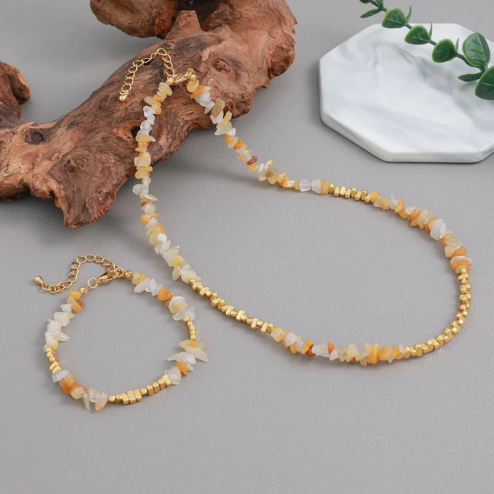 Modern Style Simple Style Irregular Natural Stone Copper 18K Gold Plated Bracelets Necklace In Bulk