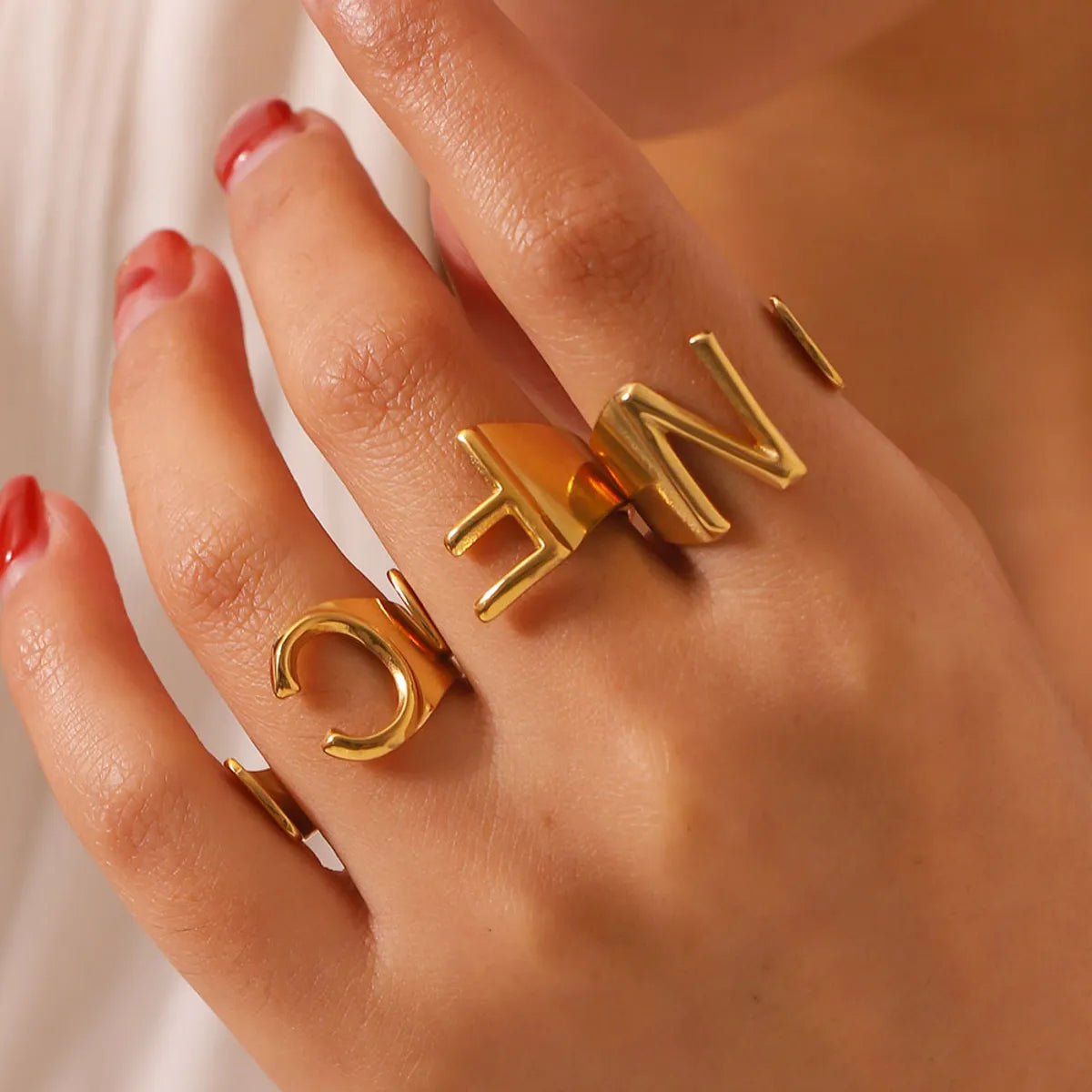 Modern Style Simple Style Letter Stainless Steel Asymmetrical Plating 18k Gold Plated Open Rings