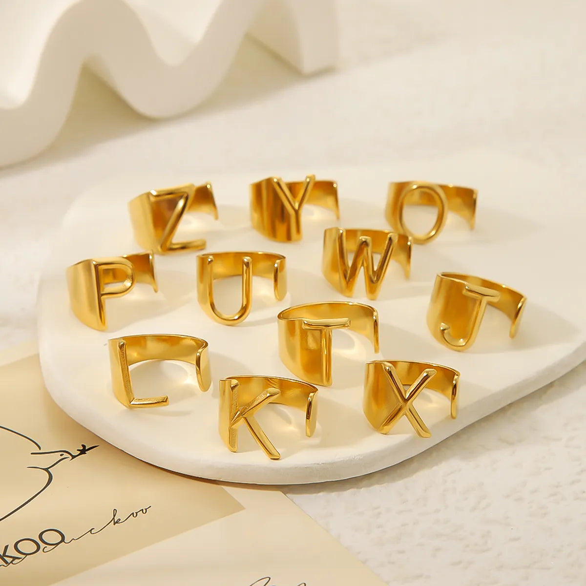 Modern Style Simple Style Letter Stainless Steel Asymmetrical Plating 18k Gold Plated Open Rings