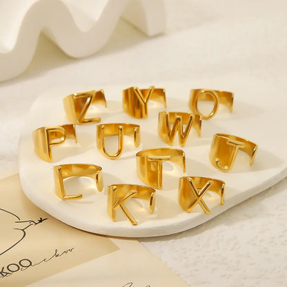 Modern Style Simple Style Letter Stainless Steel Asymmetrical Plating 18k Gold Plated Open Rings