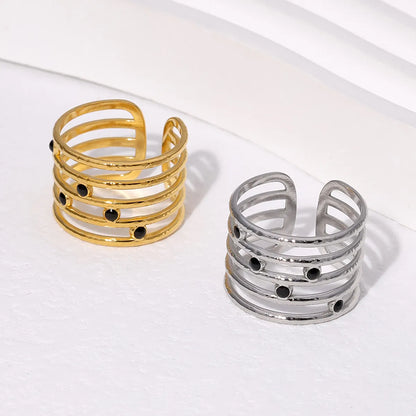 Modern Style Simple Style Lines Stainless Steel Enamel Plating 18k Gold Plated Open Rings