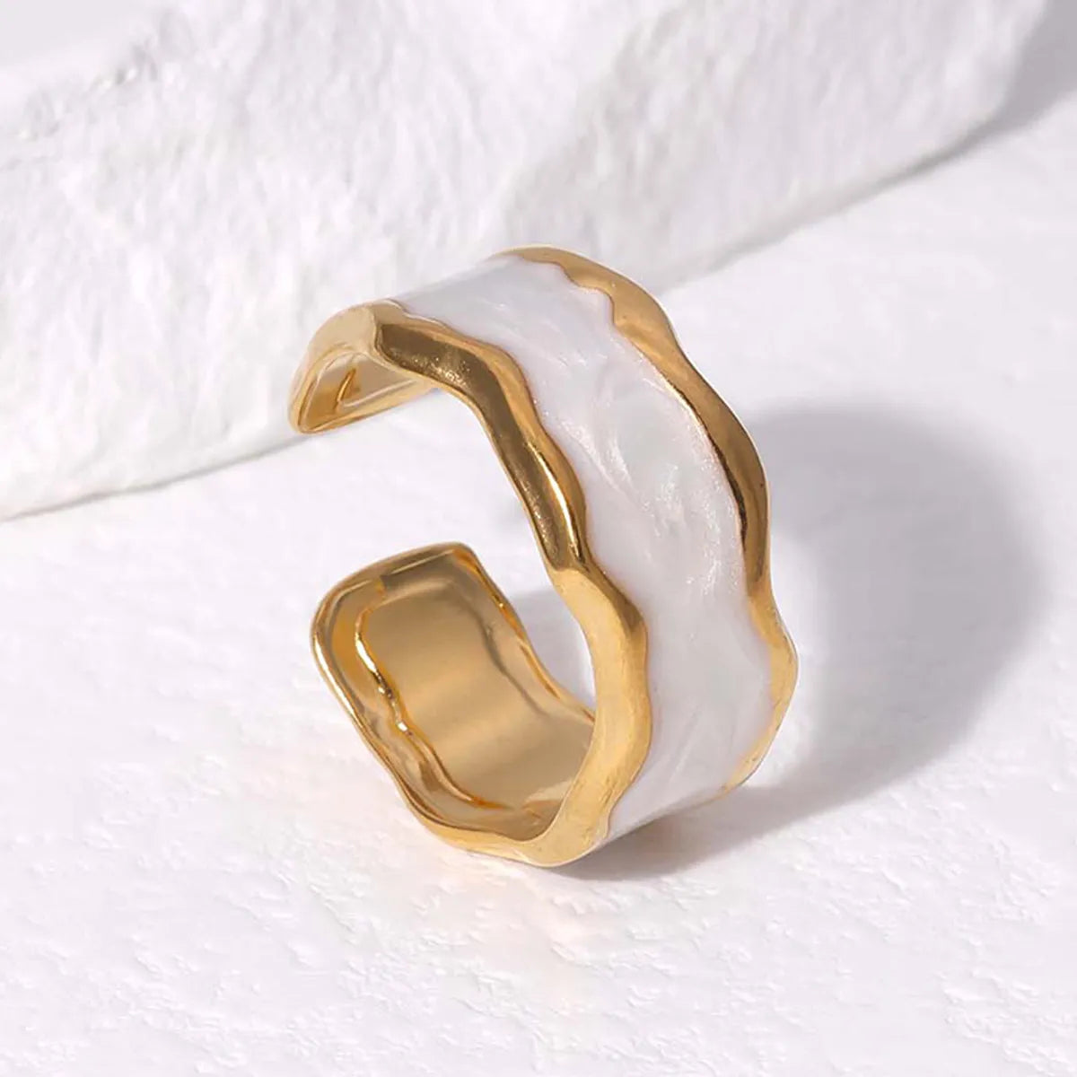 Modern Style Simple Style Lines Stainless Steel Enamel Plating 18k Gold Plated Open Rings