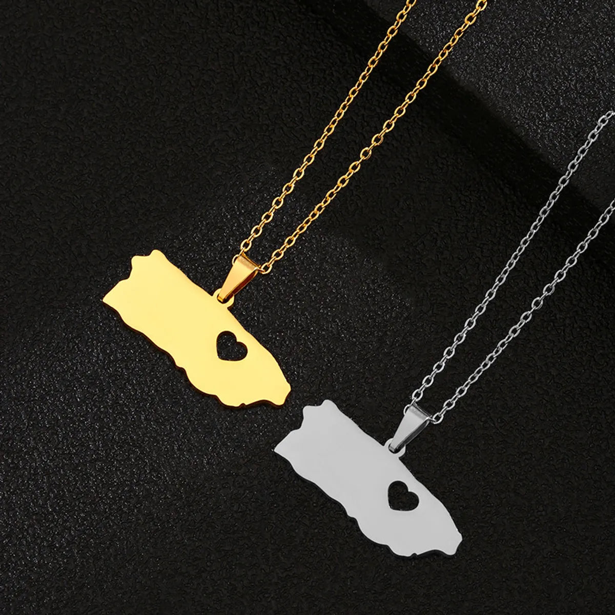 Modern Style Simple Style Map Heart Shape Titanium Steel Plating Hollow Out Pendant Necklace Long Necklace