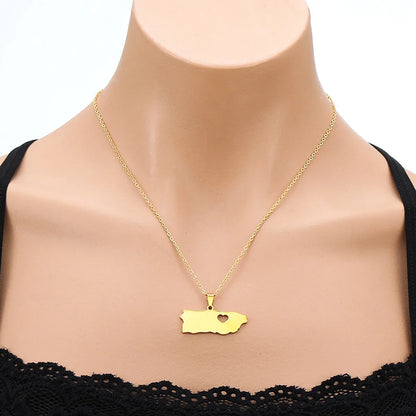 Modern Style Simple Style Map Heart Shape Titanium Steel Plating Hollow Out Pendant Necklace Long Necklace