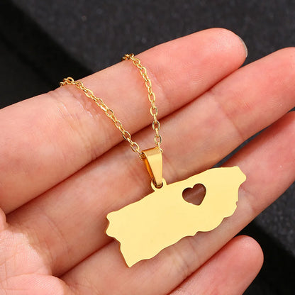 Modern Style Simple Style Map Heart Shape Titanium Steel Plating Hollow Out Pendant Necklace Long Necklace