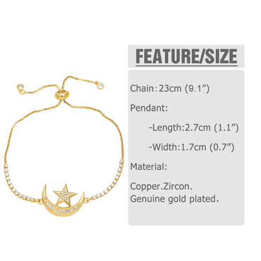 Modern Style Simple Style Moon Heart Shape Copper Plating Inlay Zircon 18k Gold Plated Bracelets