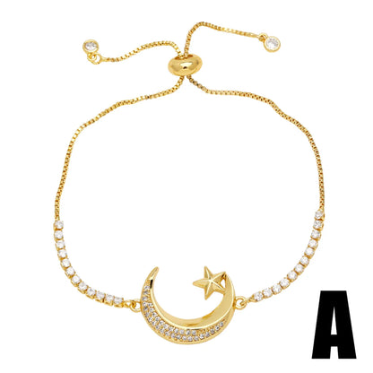 Modern Style Simple Style Moon Heart Shape Copper Plating Inlay Zircon 18k Gold Plated Bracelets