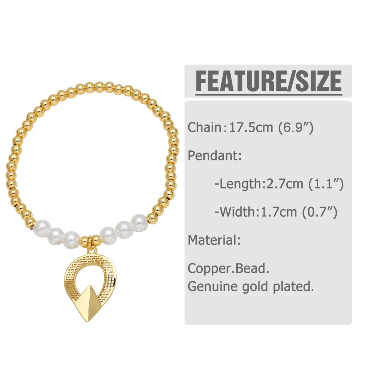 Modern Style Simple Style Pentagram Heart Shape 18K Gold Plated Artificial Pearl Copper Wholesale Bracelets