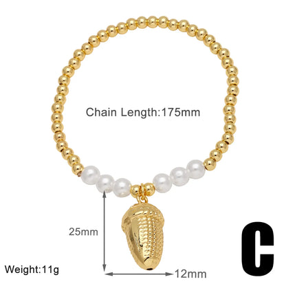 Modern Style Simple Style Pentagram Heart Shape 18K Gold Plated Artificial Pearl Copper Wholesale Bracelets