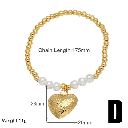 Modern Style Simple Style Pentagram Heart Shape 18K Gold Plated Artificial Pearl Copper Wholesale Bracelets