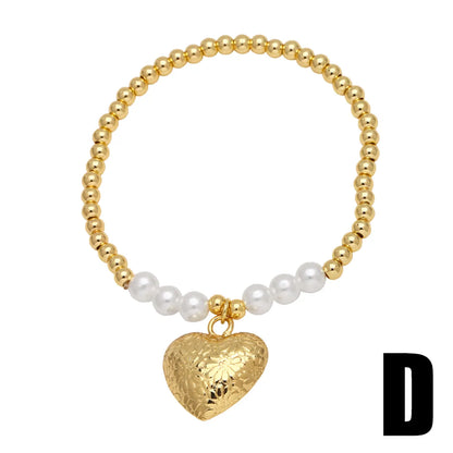 Modern Style Simple Style Pentagram Heart Shape 18K Gold Plated Artificial Pearl Copper Wholesale Bracelets