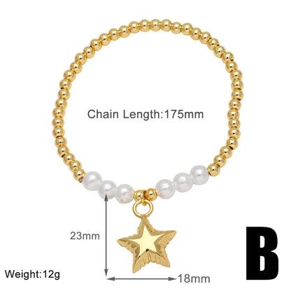 Modern Style Simple Style Pentagram Heart Shape 18K Gold Plated Artificial Pearl Copper Wholesale Bracelets