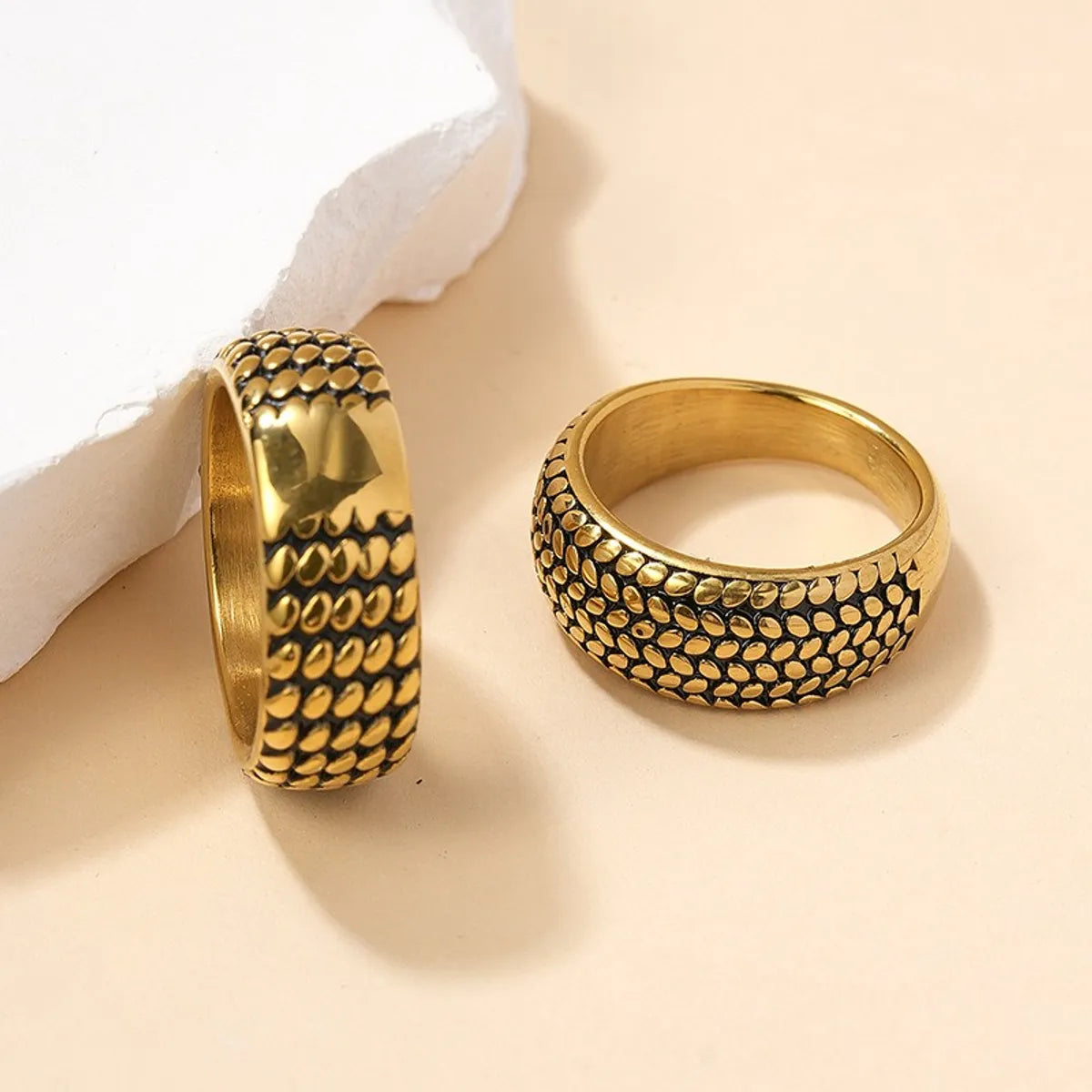 Modern Style Simple Style Plaid Stainless Steel Enamel Plating Inlay Zircon Gold Plated Rings