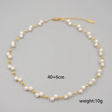 Modern Style Simple Style Round Gold Plated 304 Stainless Steel Imitation Pearl Titanium Steel Wholesale Necklace