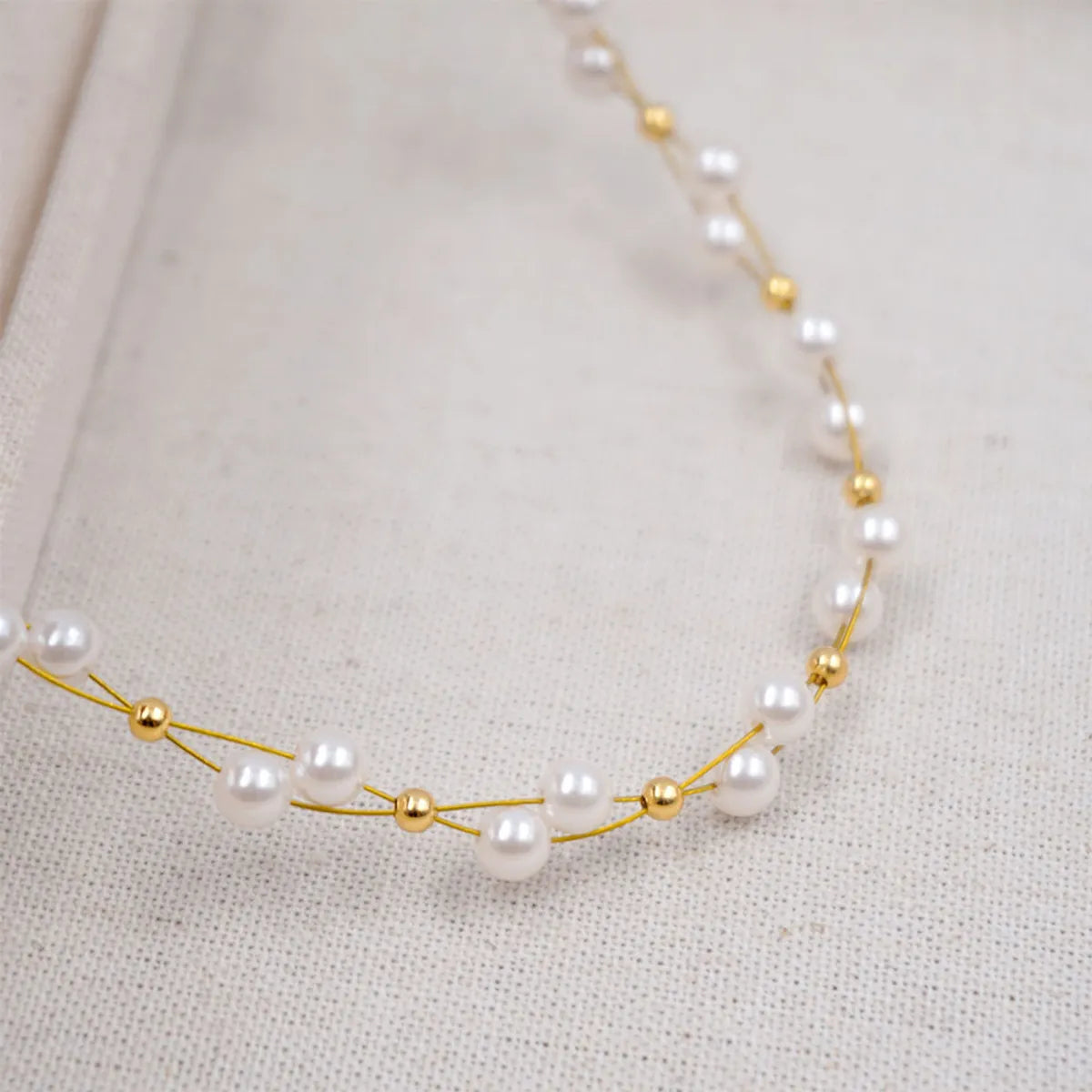 Modern Style Simple Style Round Gold Plated 304 Stainless Steel Imitation Pearl Titanium Steel Wholesale Necklace