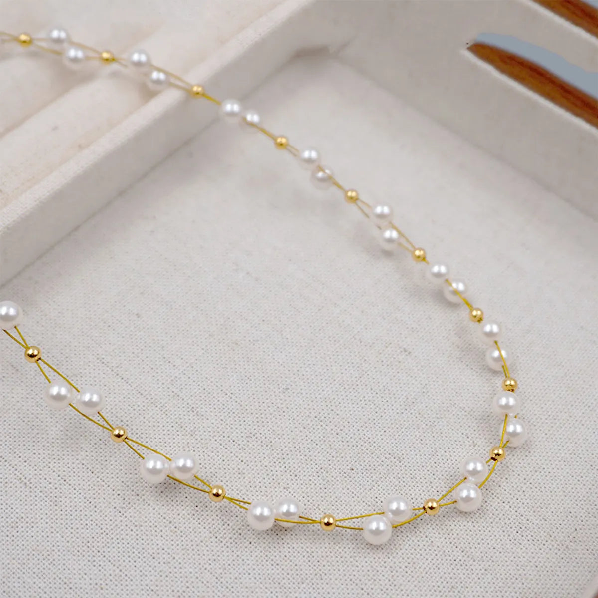 Modern Style Simple Style Round Gold Plated 304 Stainless Steel Imitation Pearl Titanium Steel Wholesale Necklace