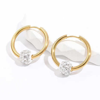 Modern Style Simple Style Round Stainless Steel Plating Inlay Zircon 18k Gold Plated Women's Hoop Earrings