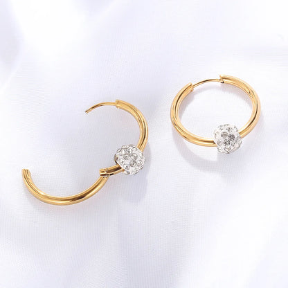 Modern Style Simple Style Round Stainless Steel Plating Inlay Zircon 18k Gold Plated Women's Hoop Earrings