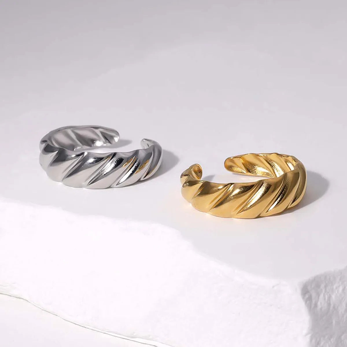 Modern Style Simple Style Simple Lines Stainless Steel Plating 18k Gold Plated Open Rings