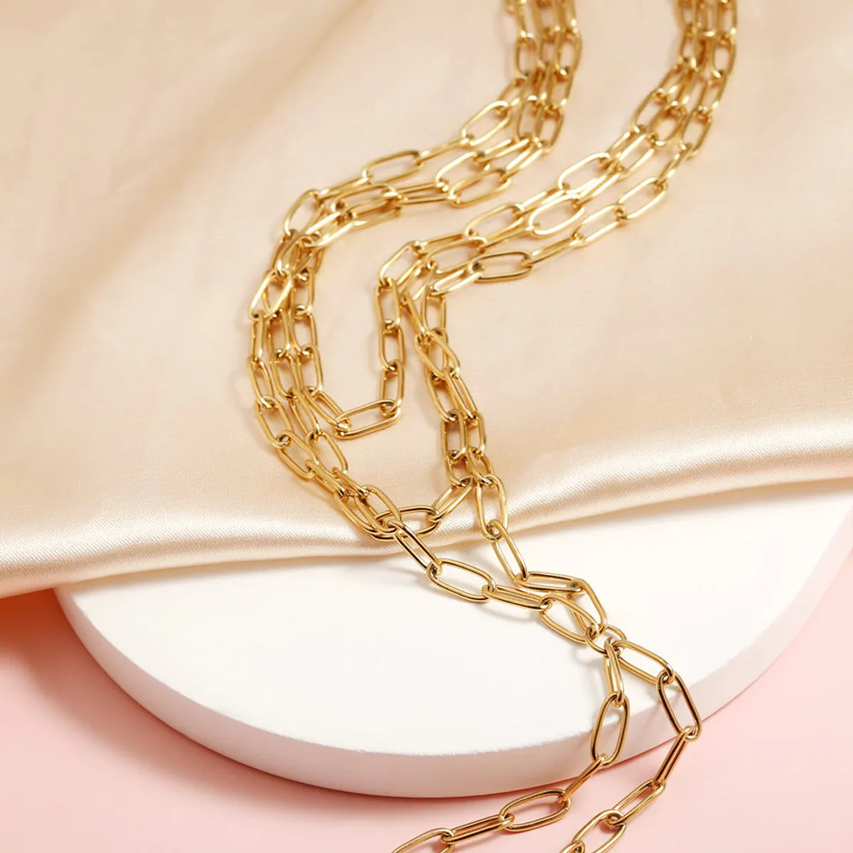 Modern Style Simple Style Solid Color Stainless Steel Plating Three-Dimensional 18k Gold Plated Women'S Three Layer Necklace