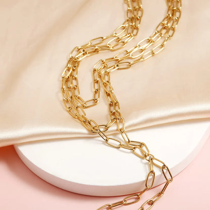 Modern Style Simple Style Solid Color Stainless Steel Plating Three-Dimensional 18k Gold Plated Women'S Three Layer Necklace