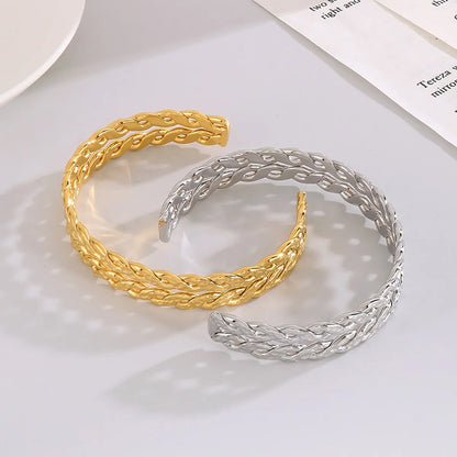 Modern Style Simple Style Solid Color Stainless Steel Titanium Steel Gold Plated Rhinestones Bangle In Bulk