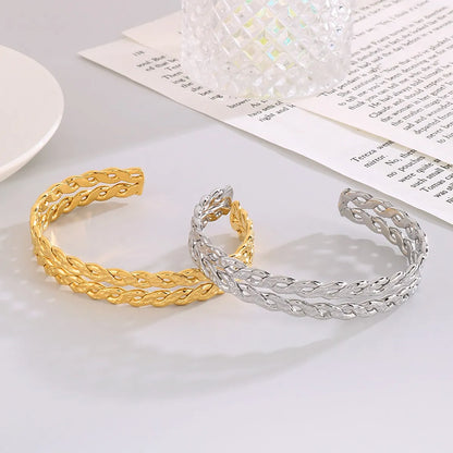 Modern Style Simple Style Solid Color Stainless Steel Titanium Steel Gold Plated Rhinestones Bangle In Bulk