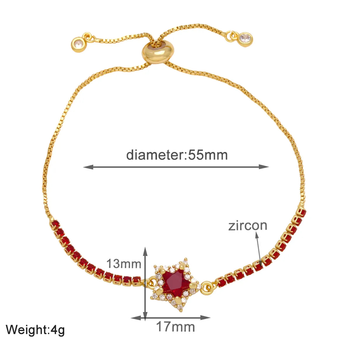 Modern Style Simple Style Star Copper Plating Inlay Zircon 18k Gold Plated Bracelets