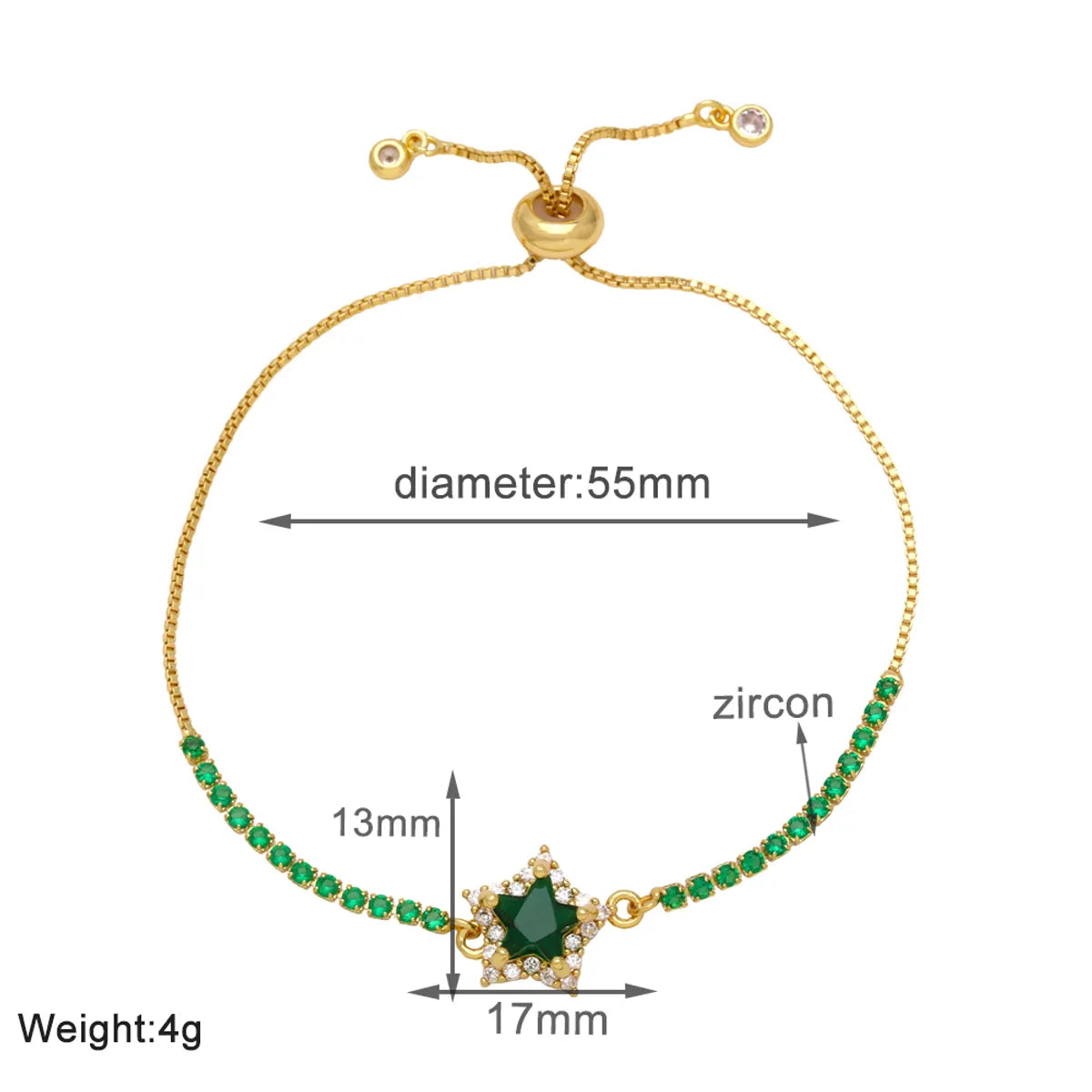 Modern Style Simple Style Star Copper Plating Inlay Zircon 18k Gold Plated Bracelets