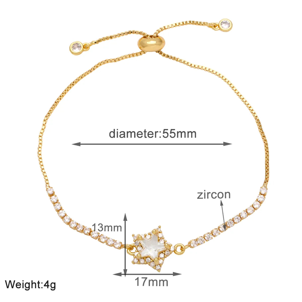 Modern Style Simple Style Star Copper Plating Inlay Zircon 18k Gold Plated Bracelets