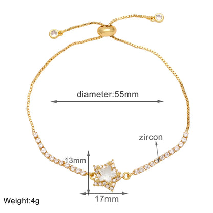 Modern Style Simple Style Star Copper Plating Inlay Zircon 18k Gold Plated Bracelets